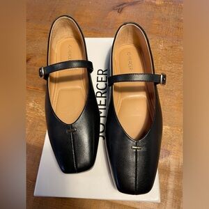 Jo Mercer black leather square toed Mary Jane flats. Brand new never worn